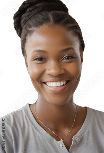 Genuine Portrait of a Nigerian Individual in Casual Attire with Soft Lighting Against a Bright White Background