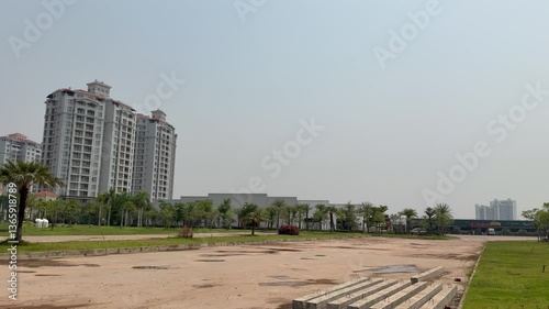 buildings with park in That luang Lake special economic zone at Vientiane capital, laos	