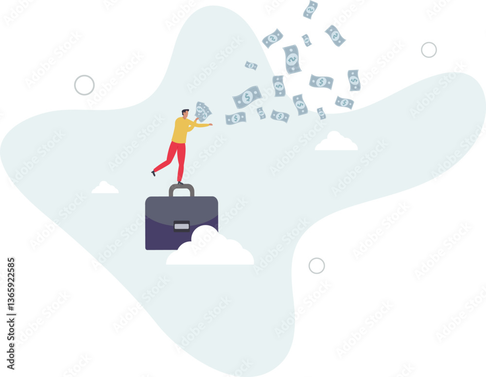 Naklejka premium Success and wealthy fortune entrepreneur, investment profit and earning, FED stimulus monetary policy concept.flat character life
