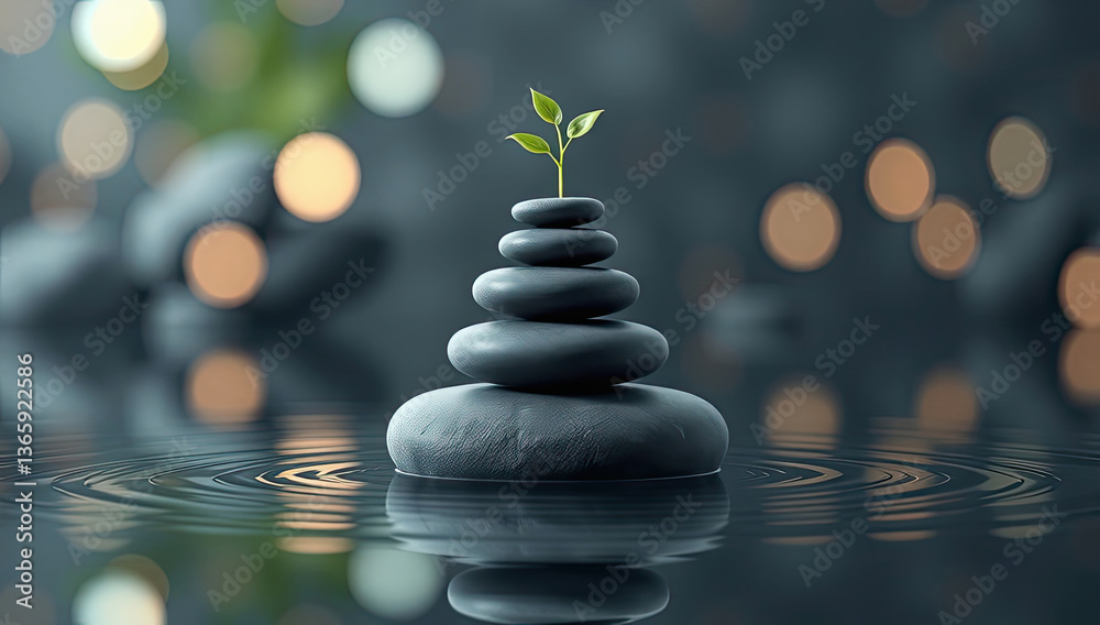 Obraz premium Balanced Stones Serenity A Mindful Background Image for Peaceful Digital Spaces