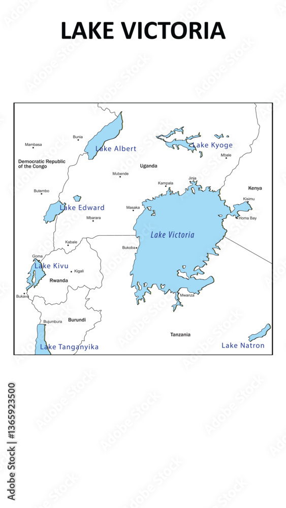 Naklejka premium Lake Victoria Map. State map of Lake Victoria . Administrative map of Lake Victoria with state and capital in white color.