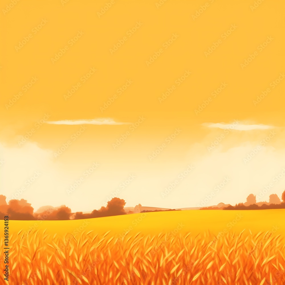 Obraz premium Golden Wheat Field Under a Sunset Sky