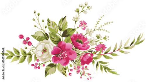 a beautiful floral arrangement, blooming in vibrant hues, adorned with leaves and berries