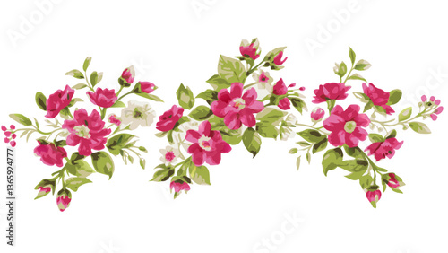 vibrant floral arrangement, showcasing delicate pink blooms and lush green leaves