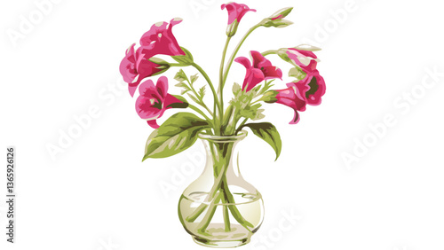 a beautiful arrangement of pink flowers in a clear glass vase, creating an elegant still life scene