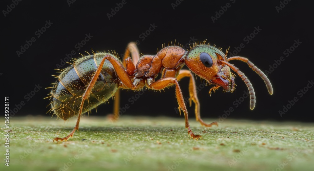 Fototapeta premium A detailed macro shot of an ant, highlighting its intricate features