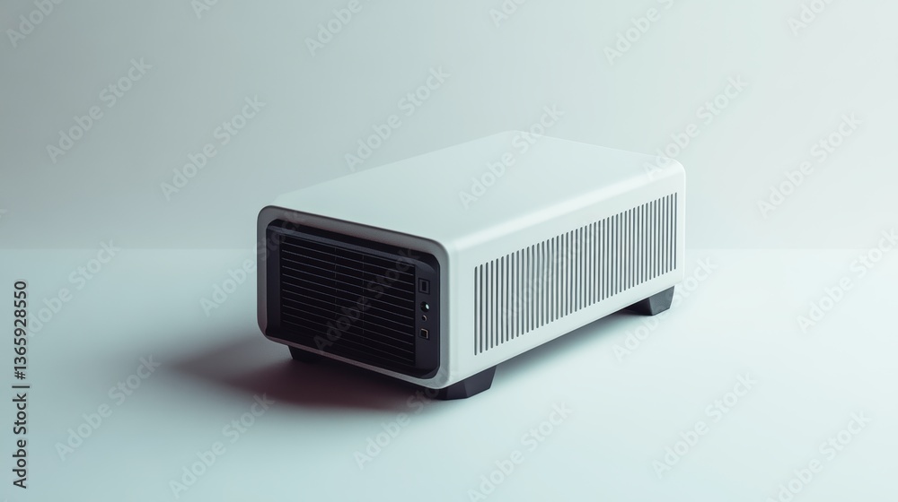 A compact power supply unit with a sleek design, placed on a white background A compact power supply unit with a sleek design, placed on a white background