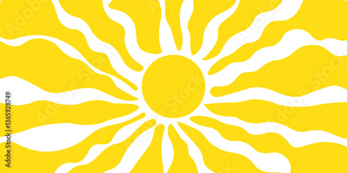 Horizontal retro groovy background with bright sunburst in style 60s, 70s. Trendy colorful graphic print.eps10