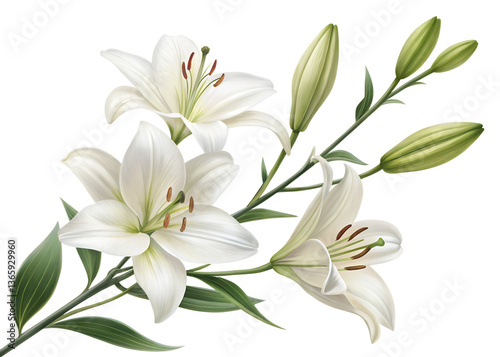A beautiful bouquet of white lilies isolated on a white background