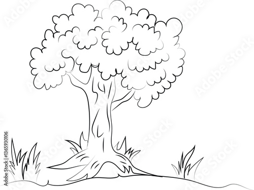 Vector sketch of a tree with branches and leaves representing nature and ecology