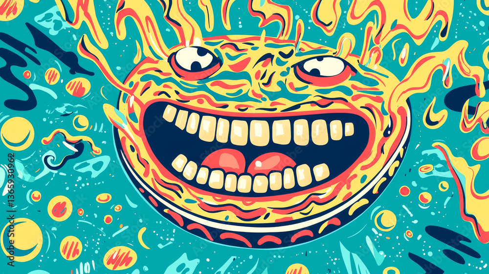 Obraz premium Vibrant whimsical illustration of classic april fools' day prank featuring cartoon sun with fiery expression. concept of humor, festivity, playful mischief, and creative art