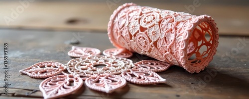 Elegant bobbin lace cylinder, intricate design, art, craft, lacework photo