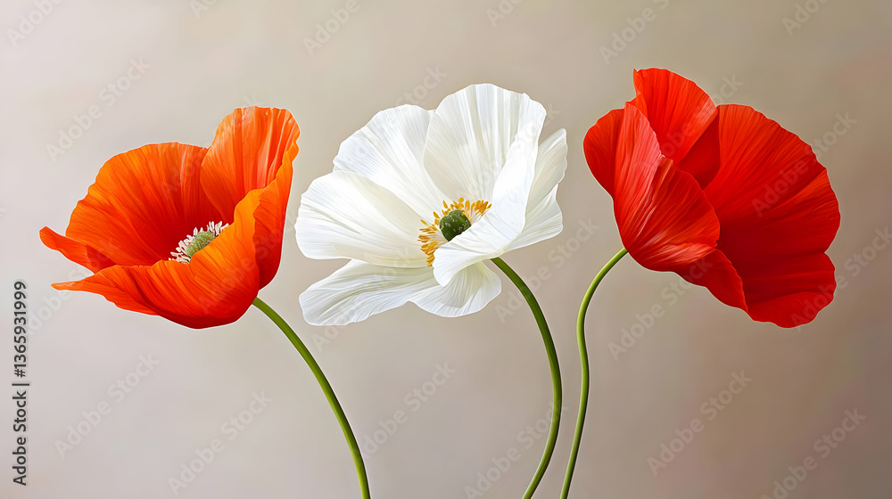 Fototapeta premium Three Colorful Pixel Art Poppies