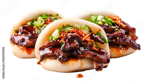 steamed bao buns filled with grilled meat and vegetables isolated png transparent cutout