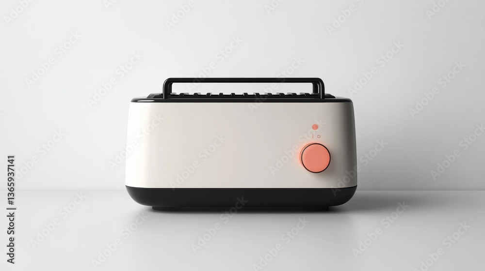 Fototapeta premium A compact toaster with a minimalist design, isolated on a white background