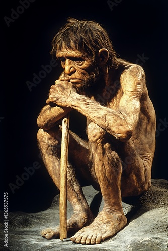 Ancient hominid statue in museum