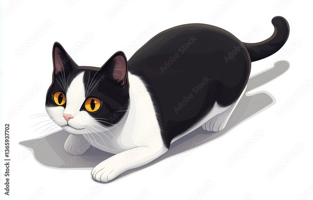 Playful tuxedo cat with bright eyes on white background Playful tuxedo cat with bright eyes on white background