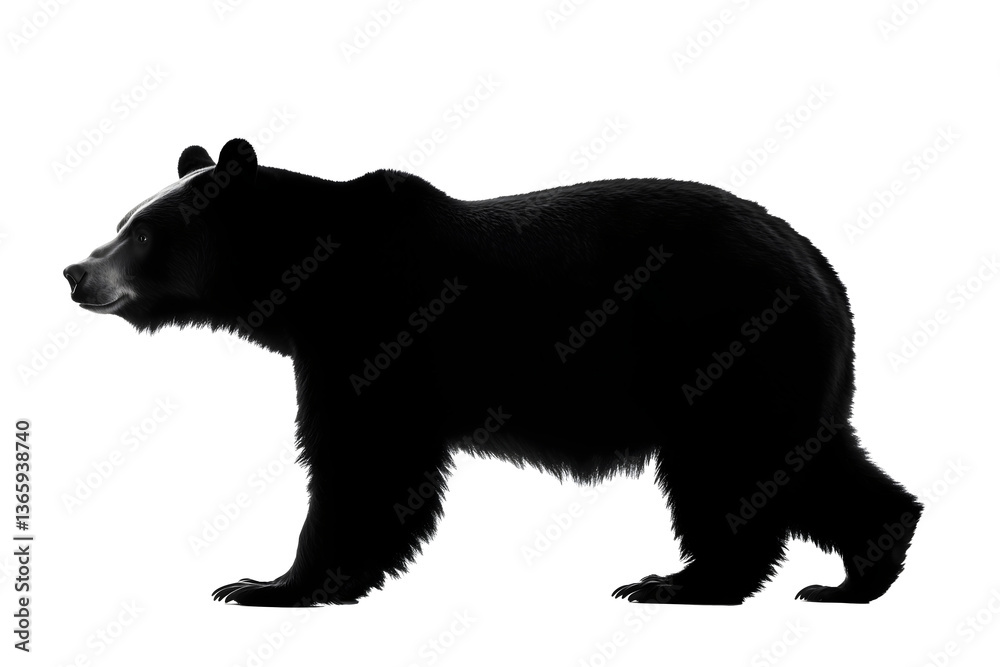 Fototapeta premium black silhouette of a bear walking isolated png transparent cutout