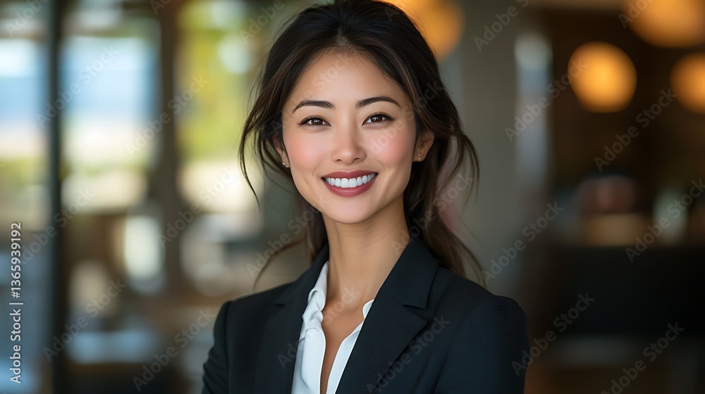 Obraz premium Professional woman smiling in office space business portrait bright environment