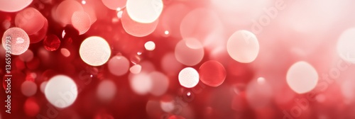 a red and white background with many circles of light on it