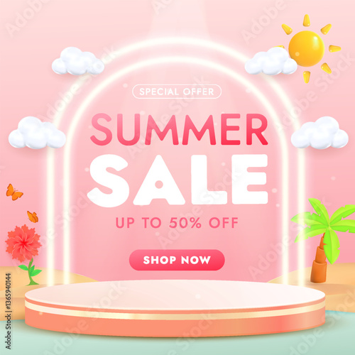 Vibrant Summer Sale Advertisement With Tropical Design and Bright Colors