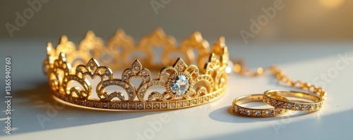 Elegant golden lace jewelry set Crown necklace, bracelet, rings , lace, bracelet, statementjewelry photo