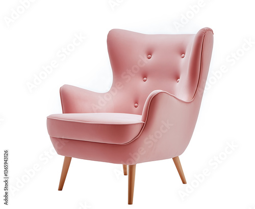 Modern Pink Velvet Armchair with Tufted Backrest