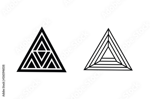 Geometric Triangles Abstract Art, Optical Illusion, Black and White Design