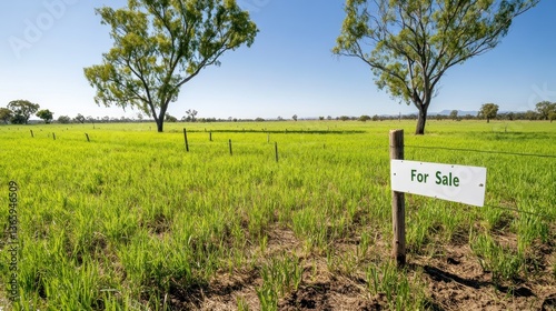 Vacant land with for sale sign in field