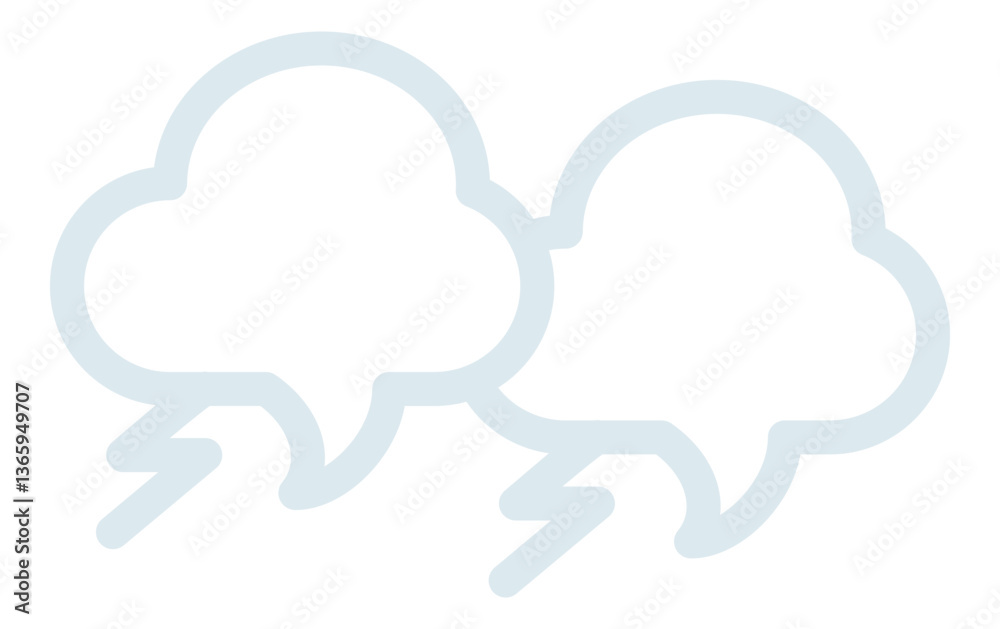 Vector icon of two outline speech bubbles in shape of clouds with lightning Vector icon of two outline speech bubbles in shape of clouds with lightning