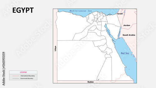 Egypt map. Political map of Egypt with Country border in outline. Political map of Egypt with outline and neighbouring countries.