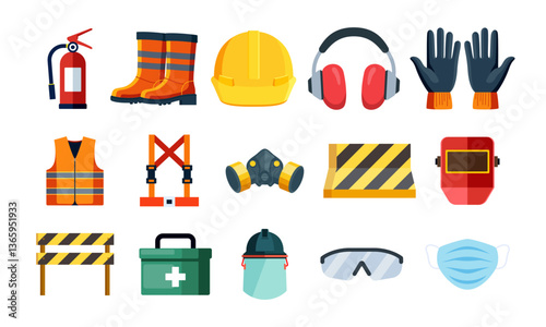 Safety equipments vector illustration set.eps