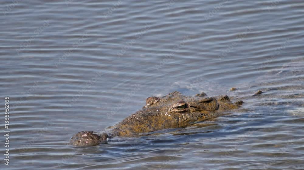 Crocodile's head partially submerged in the water at Punta Sur, Cozumel, Mexico. Wildlife in its natural habitat. Crocodile's head partially submerged in the water at Punta Sur, Cozumel, Mexico. Wildlife in its natural habitat.