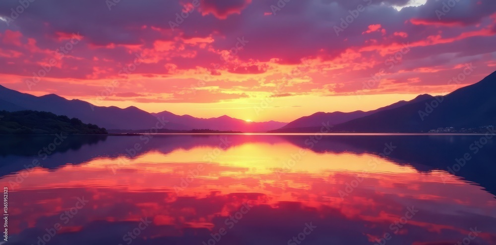 Serene sunset mirrored, calm water Lake Mead's vibrant hues, red, peaceful, serenity Serene sunset mirrored, calm water Lake Mead's vibrant hues, red, peaceful, serenity