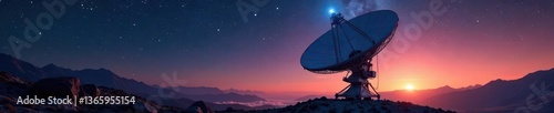 Enormous parabolic antenna under starry expanse , dish, vast