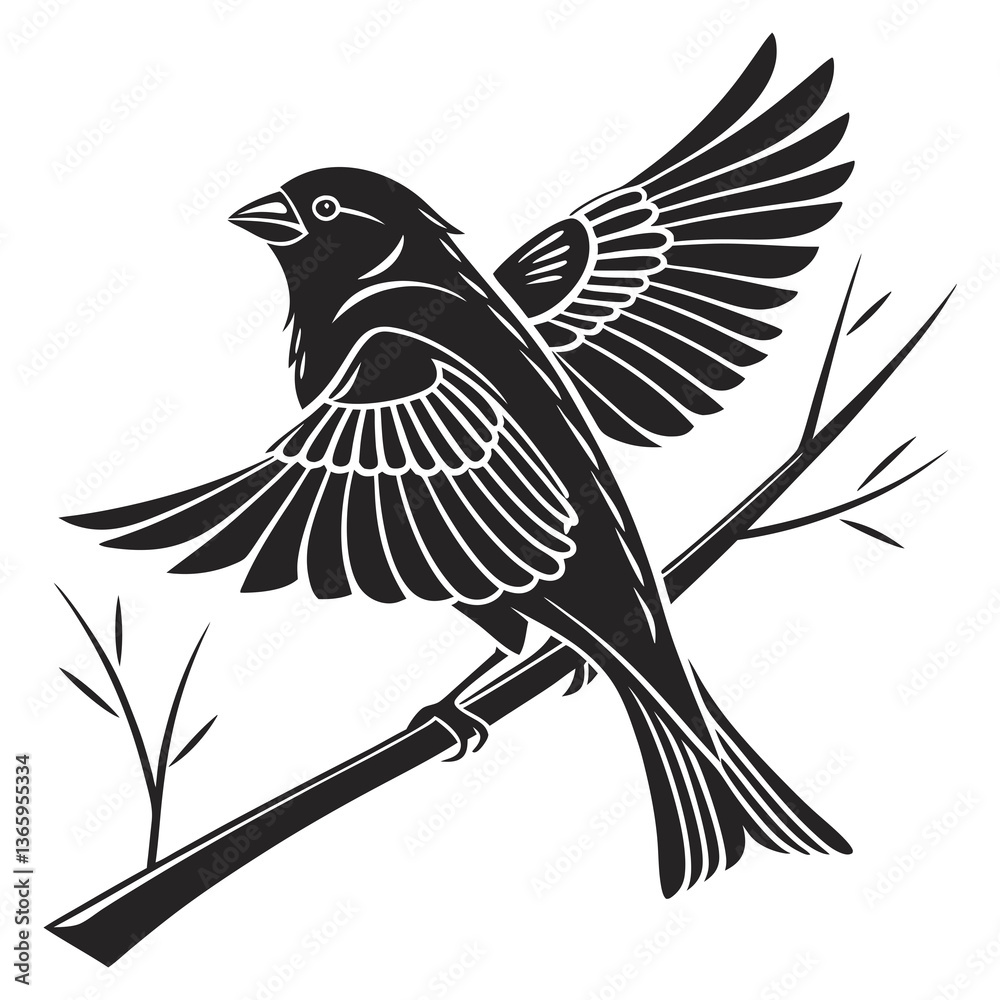Obraz premium finch sihouette black vector 
