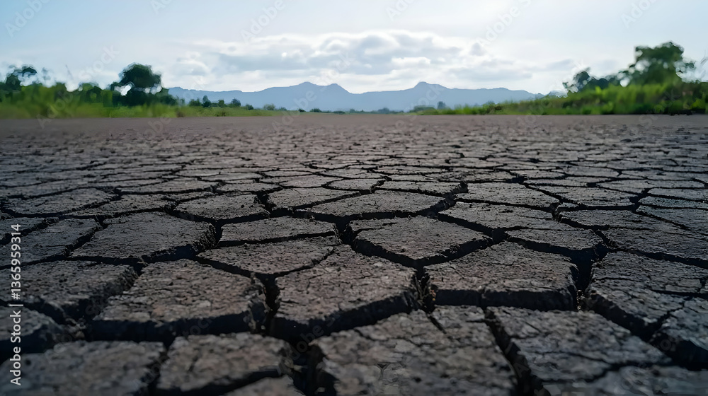 Fototapeta premium Cracked Earth Landscape Under Sunny Daylight