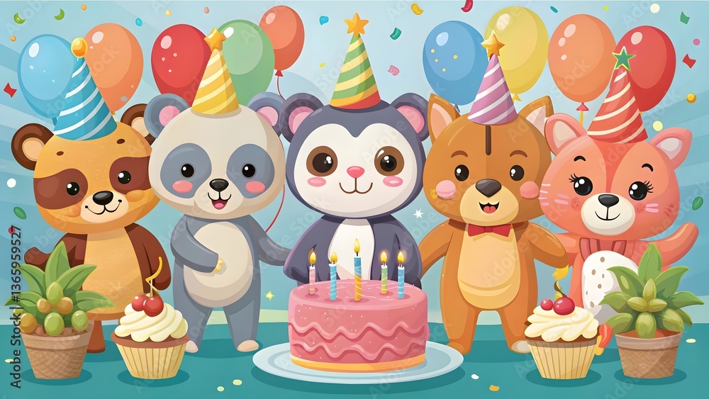 Fototapeta premium Cute Animals Birthday Party