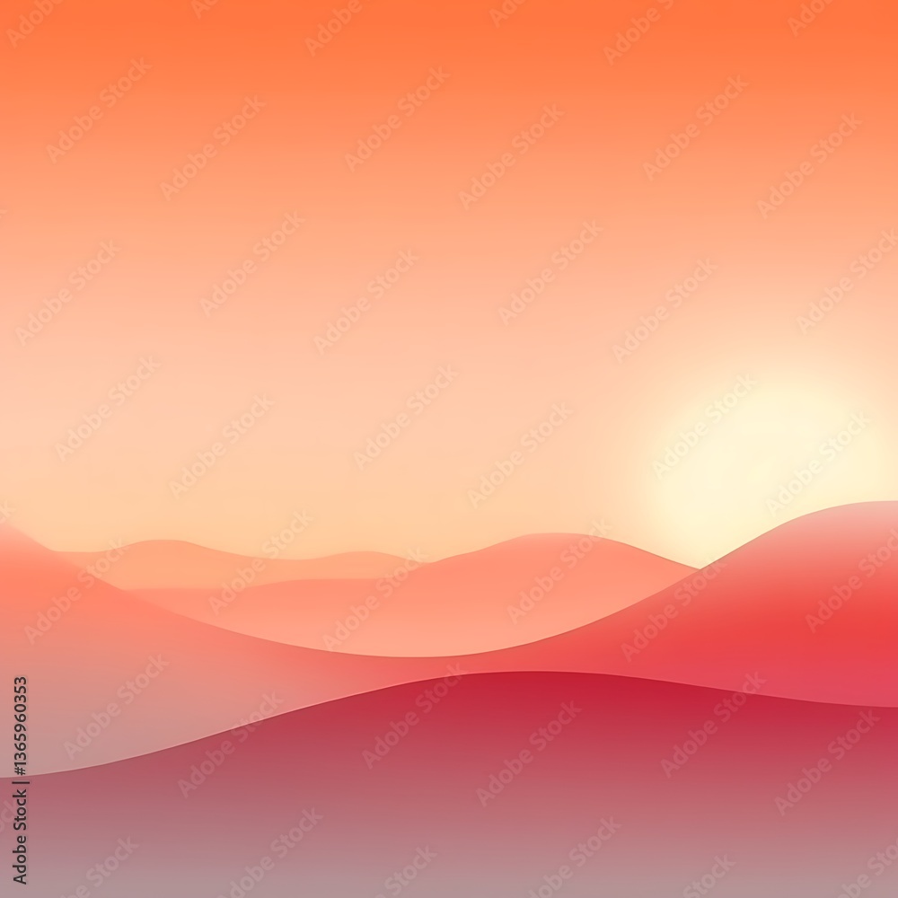 Fototapeta premium Sunset Over Soft Pink and Orange Mountains
