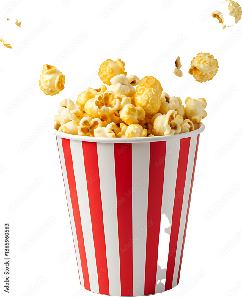 Classic popcorn bucket with flying kernels Classic popcorn bucket with flying kernels