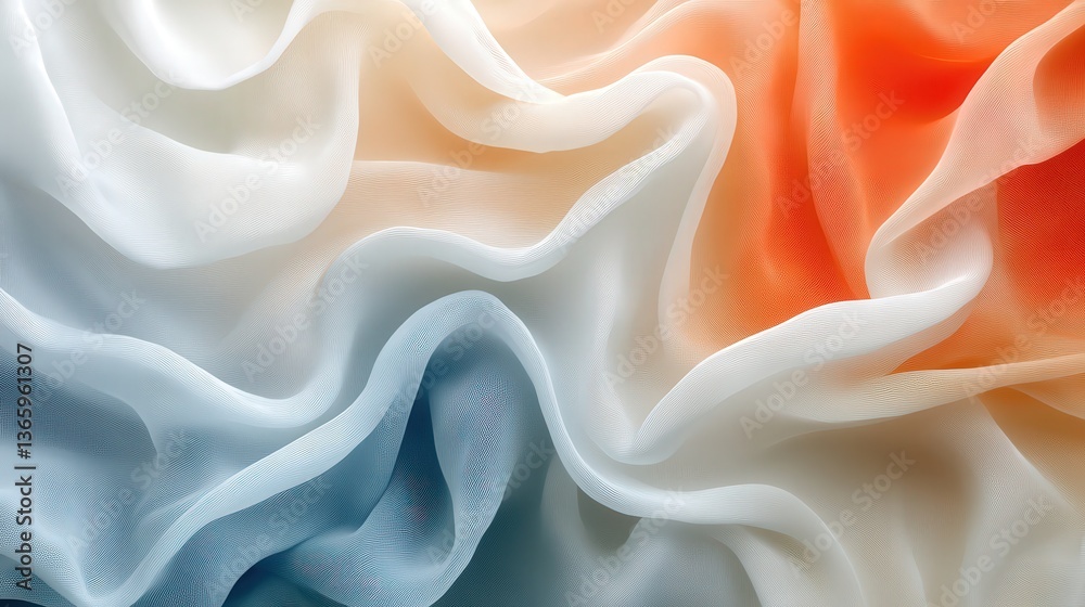 Obraz premium Elegant Flowing Silk Fabric in Soft Tones of Blue, White, and Orange