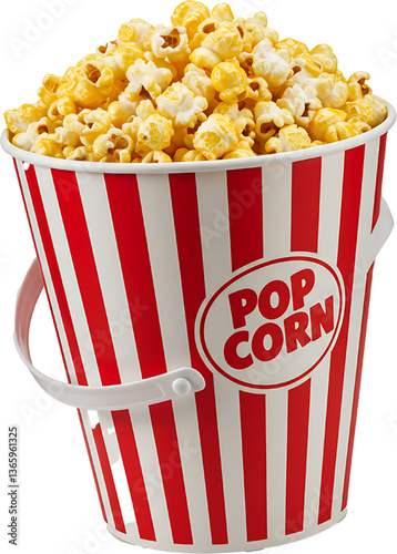 Classic popcorn bucket with flying kernels 