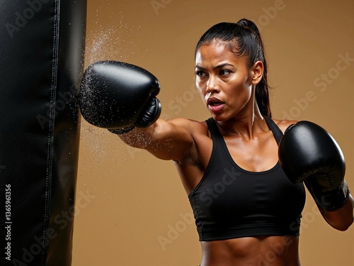 Confident female boxer training in the gym