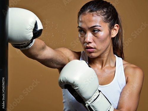 Confident female boxer training in the gym