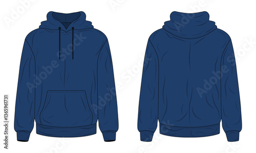 Navy blue hoodie sweater mockup front and back view