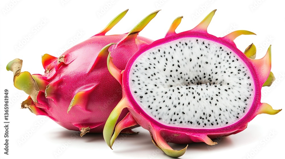 Slicing a dragon fruit a vibrant showcase of nature's sweetness in a culinary adventure Slicing a dragon fruit a vibrant showcase of nature's sweetness in a culinary adventure