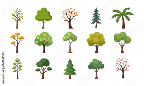 Tree element vector illustration set