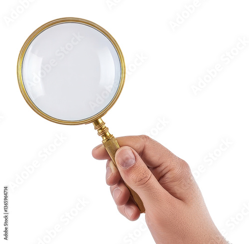 PNG Hand holding a magnifying glass zoom hand magnification.