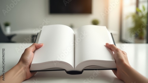 Open book mockup on a desk, perfect for creative projects and presentations.
