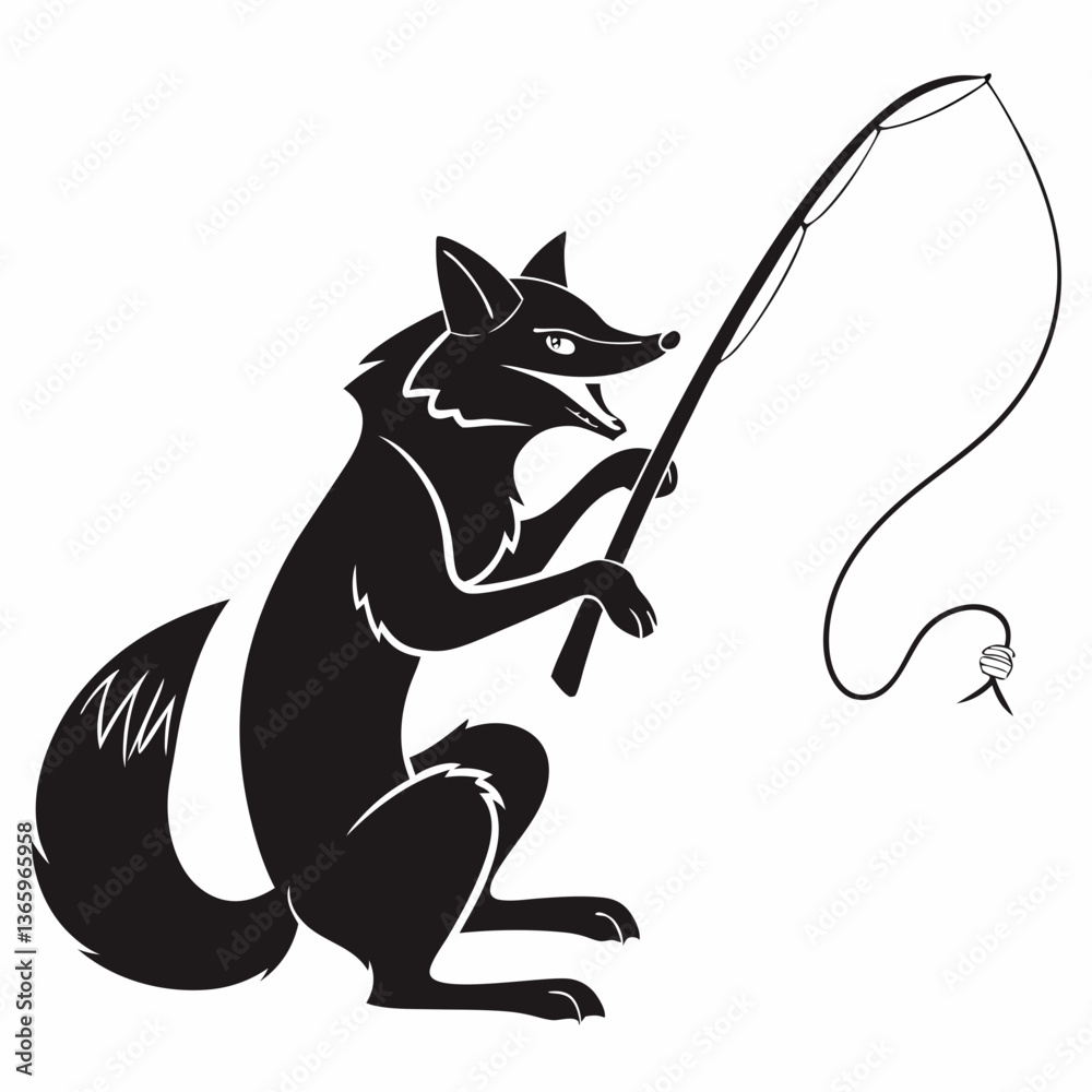 Obraz premium Fishing Fox black silhouette icon vector